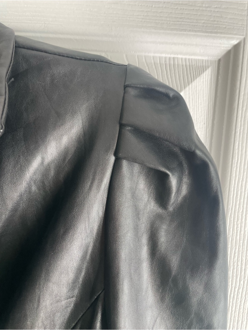 Black Faux Leather Blazer Jacket - Picture 4 of 5